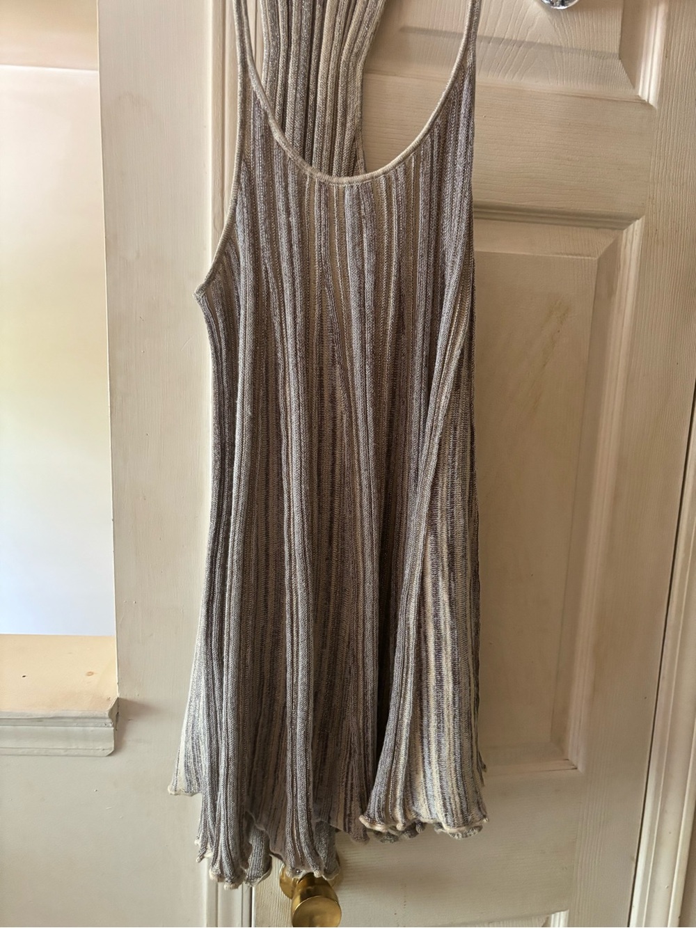Free People Sleeveless Striped Knit Swing Dress in Beige Gray